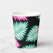 Moderne Faux Neon Roze Groene Tropische Bladeren Papieren Bekers (Voorkant)