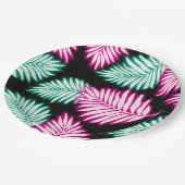 Moderne Faux Neon Roze Groene Tropische Bladeren Papieren Bordje (Gekanteld)