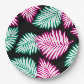 Moderne Faux Neon Roze Groene Tropische Bladeren Papieren Bordje (Voorkant)