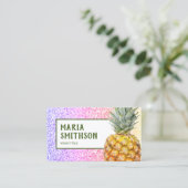 Moderne Faux Rainbow Glitter Tropische Ananas Visitekaartje (Staand voorkant)