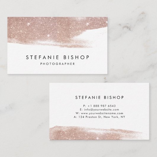 Moderne Faux Roos Gold Glitter Sparkle Bruske Stro Visitekaartje (Voorkant / Achterkant)