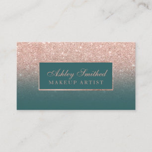 Moderne faux roos goud glitter blauwgroen ombre ma visitekaartje