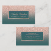 Moderne faux roos goud glitter blauwgroen ombre ma visitekaartje (Voorkant / Achterkant)