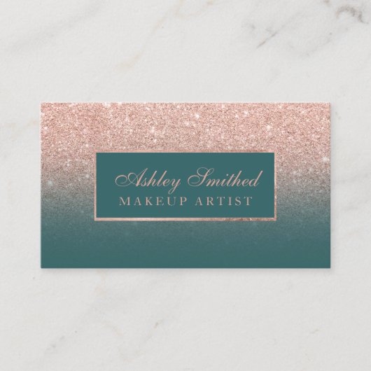 Moderne faux roos goud glitter blauwgroen ombre ma visitekaartje (Voorkant)