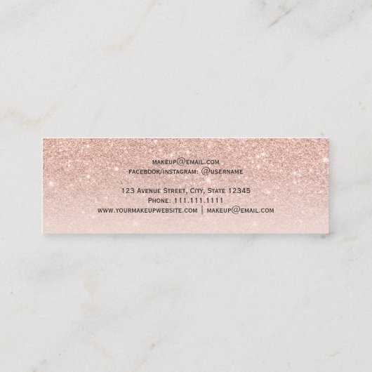 Moderne faux roos goud glitter blush ombre make-up mini visitekaartje (Achterkant)