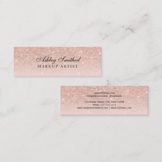 Moderne faux roos goud glitter blush ombre make-up mini visitekaartje (Voorkant / Achterkant)