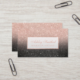 Moderne faux roos goud glitter zwarte chic make-up visitekaartje