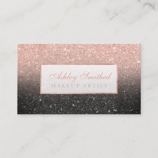 Moderne faux roos goud glitter zwarte chic make-up visitekaartje (Voorkant)