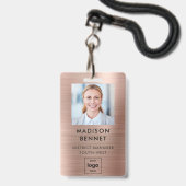 Moderne Faux Roos Goud Metallic Corporate Foto Badge (Front with Lanyard)