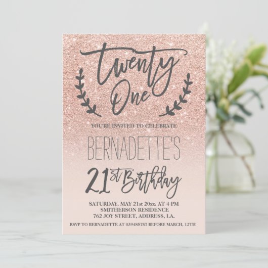 Moderne faux roos gouden glitter script 21ste verj kaart (Staand voorkant)