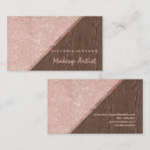 Moderne faux roze glitter brown wood block Makeup Visitekaartje (Voorkant / Achterkant)