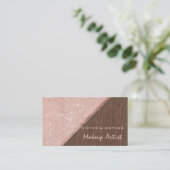 Moderne faux roze glitter brown wood block Makeup Visitekaartje (Staand voorkant)
