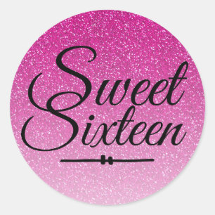 Moderne faux roze glitter ombre Sweet 16 Ronde Sticker