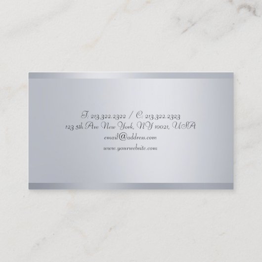 Moderne Faux Silver Elegant gekalligrafeerde Sjabl Visitekaartje (Achterkant)