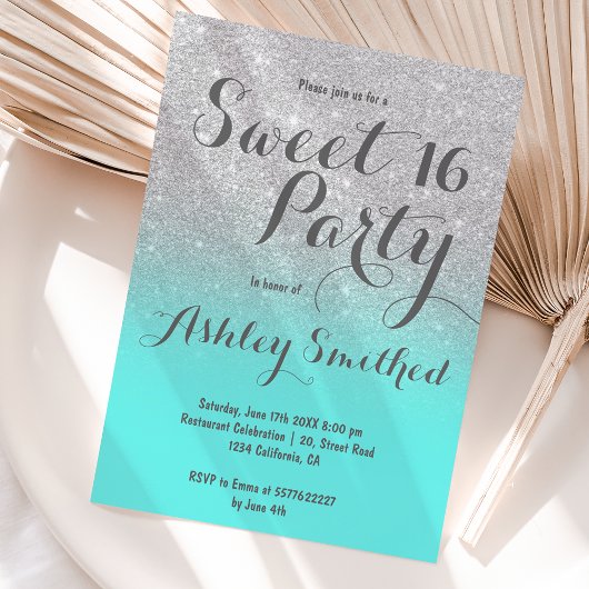 Moderne faux Silver Glitter blauwgroen ombre Sweet Kaart
