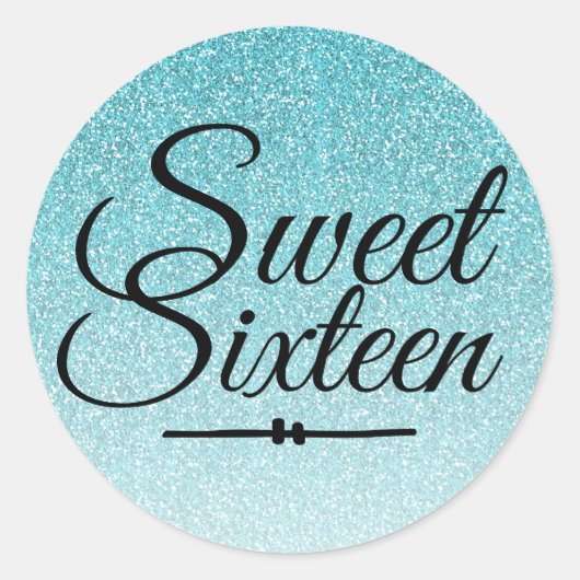 Moderne faux turquoise blauw glitter ombre Sweet 1 Ronde Sticker (Voorkant)