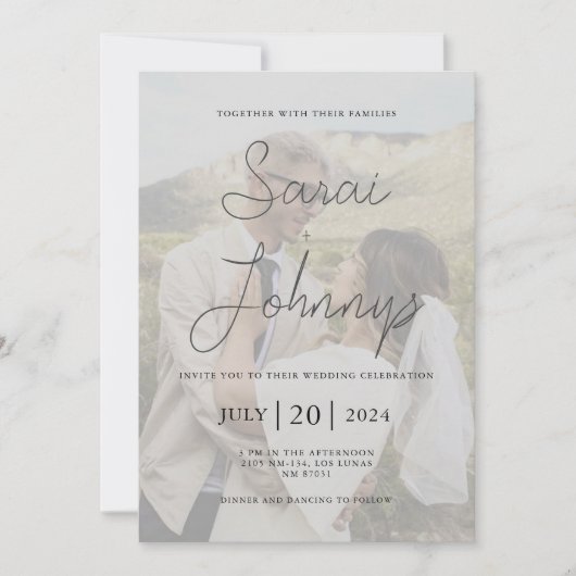 Moderne Faux Vellum foto bruiloft uitnodiging (Voorkant)