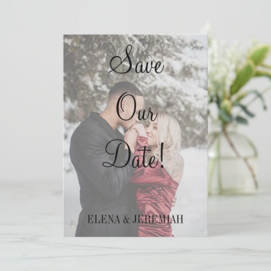 Moderne Faux Vellum foto Save The Date (Staand voorkant)