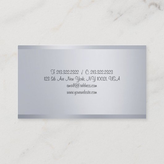 Moderne Faux Zilver Elegante Handgeschreven Script Visitekaartje (Achterkant)