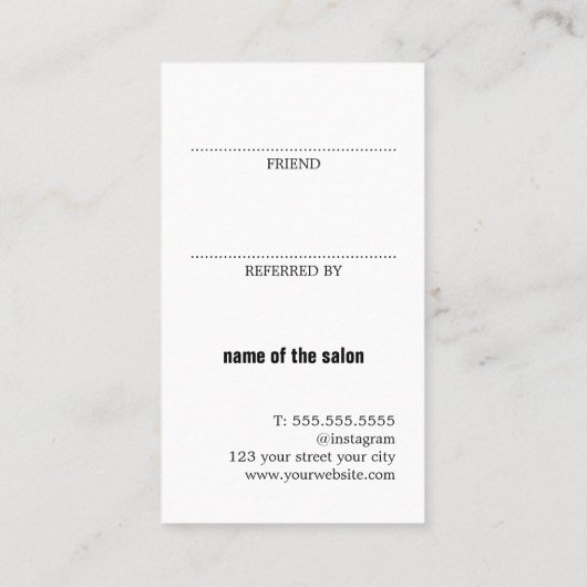 Moderne Faux Zilver Zwart Wit Hart Bold Salon Aanbevelingskaartje (Achterkant)