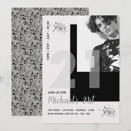 Moderne februari 21 | Birthday PHOTO Male Invitati Kaart (Voorkant / Achterkant)