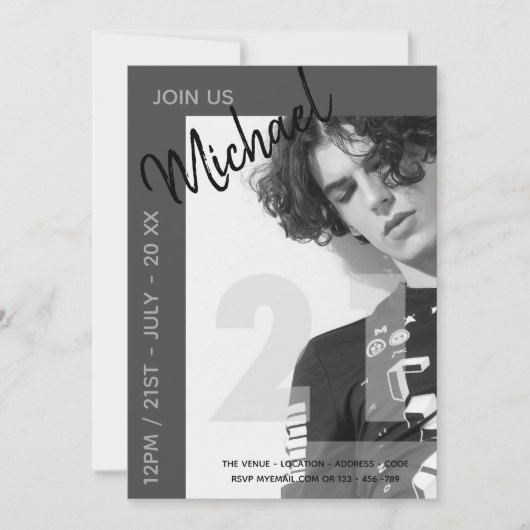 Moderne februari 21 | Birthday PHOTO Male Invites Kaart (Voorkant)