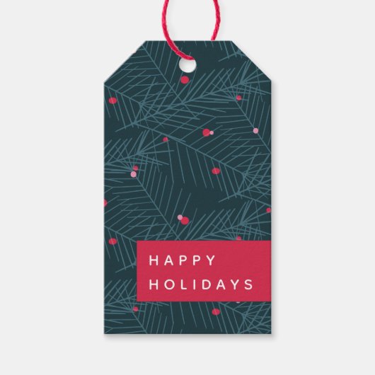 Moderne feestdag, aangepast rood kerstfeest cadeaulabel (Voorkant)