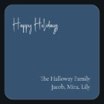 Moderne feestdag | Blue Square Family Gift Sticker<br><div class="desc">Deze moderne vakantie | sticker met een blauw vierkant cadeau voor uw minimalistische shabby-chic boho blue en white vakantion-groet. De minimale witte handgeschreven kalligrafie is delicaat en robuust, terwijl het klasje en elegant blijft. U zult vinden dat alles over dit product editable is, zodat voel vrij om afbeeldingen of meer...</div>