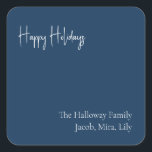 Moderne feestdag | Blue Square Family Gift Sticker<br><div class="desc">Deze moderne vakantie | sticker met een blauw vierkant cadeau voor uw minimalistische shabby-chic boho blue en white vakantion-groet. De minimale witte handgeschreven kalligrafie is delicaat en robuust, terwijl het klasje en elegant blijft. U zult vinden dat alles over dit product editable is, zodat voel vrij om afbeeldingen of meer...</div>