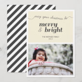 Moderne feestdag foto Merry en Bright Black Cream Feestdagenkaart (Voorkant / Achterkant)