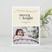 Moderne feestdag foto Merry en Bright Black Cream Feestdagenkaart (Staand voorkant)
