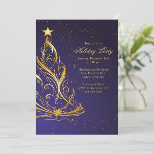 Moderne feestdag met gouden en blauwe feestdag kaart (Staand voorkant)