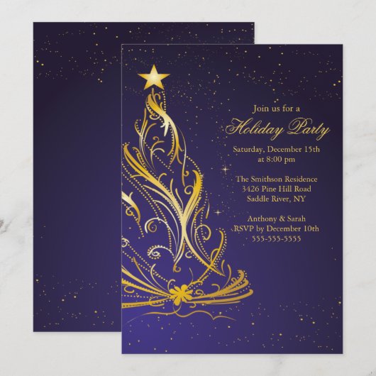 Moderne feestdag met gouden en blauwe feestdag kaart (Voorkant / Achterkant)