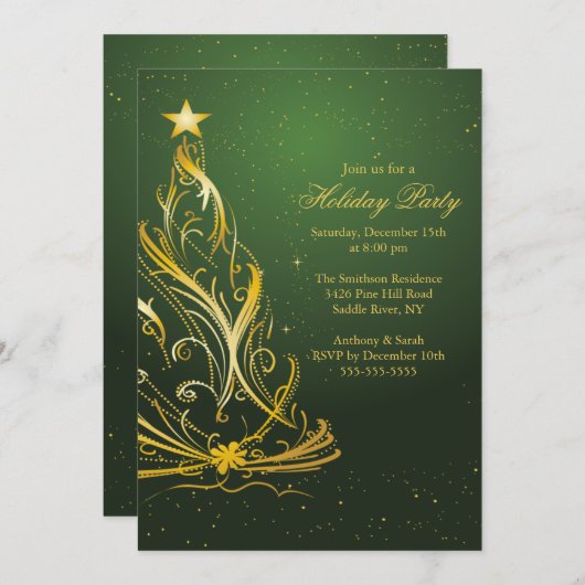 Moderne feestdag met gouden en groene feestdag kaart (Voorkant / Achterkant)
