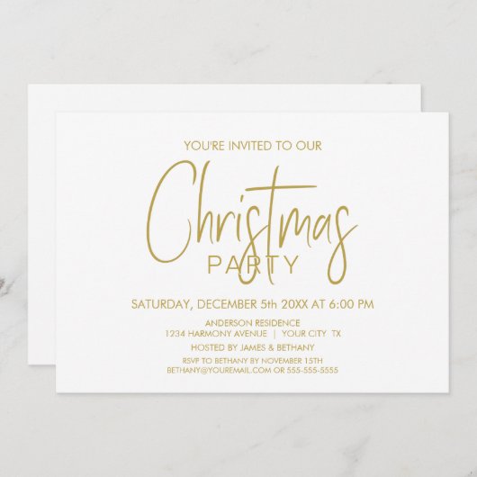 Moderne feestdag met gouden en witte kerst kaart (Voorkant / Achterkant)