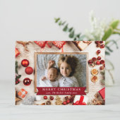 Moderne feestdag met hout en kerst feestdagenkaart (Staand voorkant)