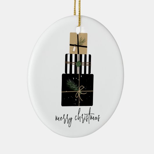 Moderne feestdag met kerstcadeaus keramisch ornament (Rechts)