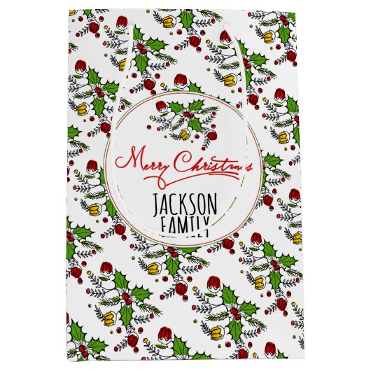 Moderne feestdag met roodgroene holbessen medium cadeauzakje (Voorkant)