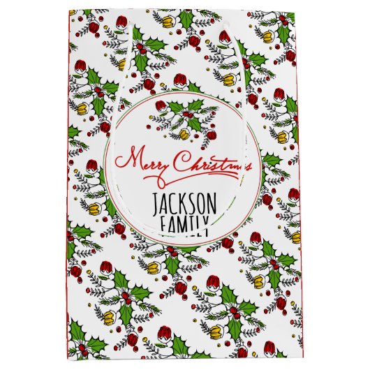 Moderne feestdag met roodgroene holbessen medium cadeauzakje (Voorkant)