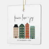 Moderne feestdag met vreugde en vrolijk kerstfeest keramisch ornament (Links)