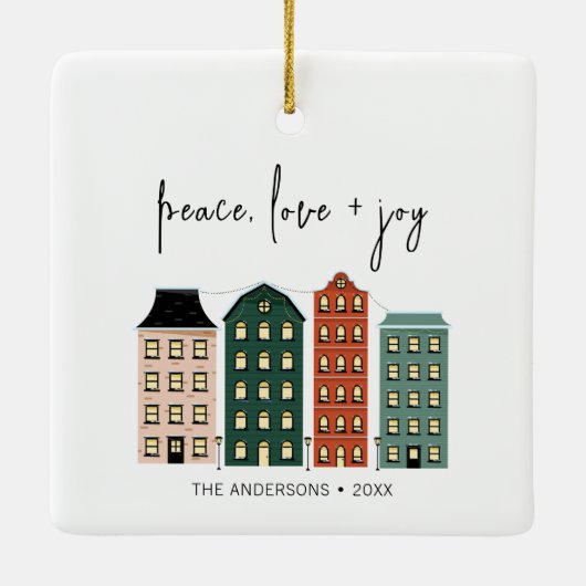 Moderne feestdag met vreugde en vrolijk kerstfeest keramisch ornament (Achterkant)