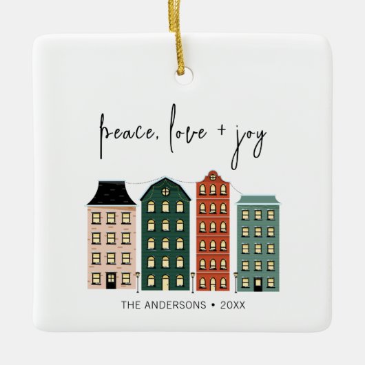 Moderne feestdag met vreugde en vrolijk kerstfeest keramisch ornament (Voorkant)