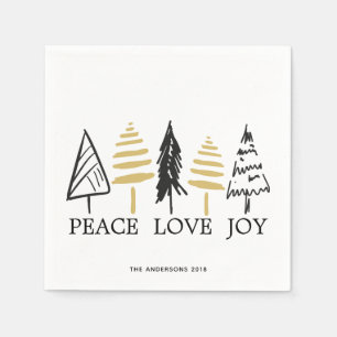 Moderne feestdag met zwarte en gouden kerstbomen servet