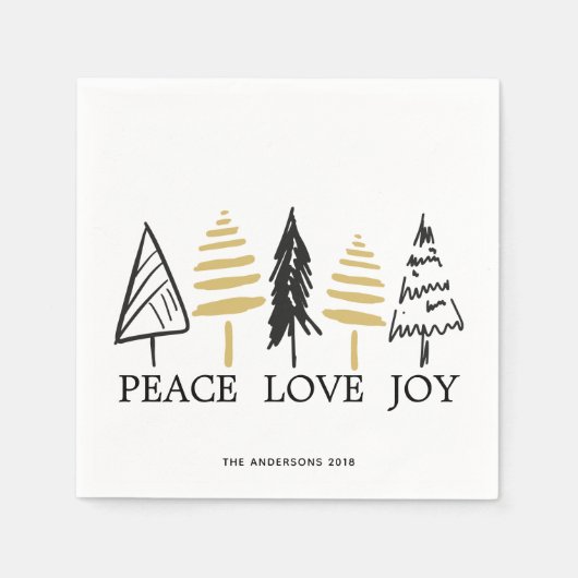 Moderne feestdag met zwarte en gouden kerstbomen servet (Voorkant)