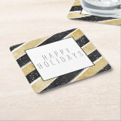 Moderne feestdag met zwarte & goudsneeuwvlok kartonnen onderzetters (Schuin)
