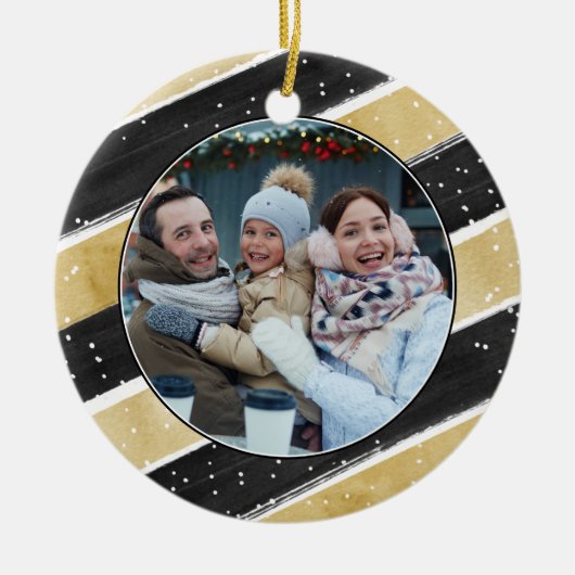 Moderne feestdag met zwarte & goudsneeuwvlok keramisch ornament (Voorkant)