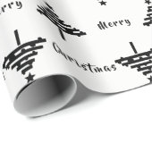 Moderne feestdag met zwarte kerstbomen cadeaupapier (Rol Hoek)