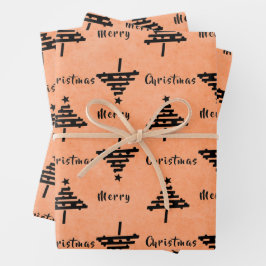 Moderne feestdag met zwarte kerstbomen inpakpapier vel