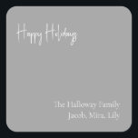 Moderne feestdag | Silver Square Family Gift Stick Vierkante Sticker<br><div class="desc">Deze moderne vakantie | sticker met een zilveren vierkant cadeau is perfect voor uw minimalistische shabby-chic boho Silver en witte feestdag. De minimale witte handgeschreven kalligrafie is delicaat en robuust, terwijl het klasje en elegant blijft. U zult vinden dat alles over dit product editable is, zodat voel vrij om afbeeldingen...</div>