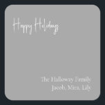 Moderne feestdag | Silver Square Family Gift Stick Vierkante Sticker<br><div class="desc">Deze moderne vakantie | sticker met een zilveren vierkant cadeau is perfect voor uw minimalistische shabby-chic boho Silver en witte feestdag. De minimale witte handgeschreven kalligrafie is delicaat en robuust, terwijl het klasje en elegant blijft. U zult vinden dat alles over dit product editable is, zodat voel vrij om afbeeldingen...</div>